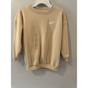 Nike Big Girls Club Fleece Oversized Crewneck Sweatshirt Hemp Brown Medium NWT